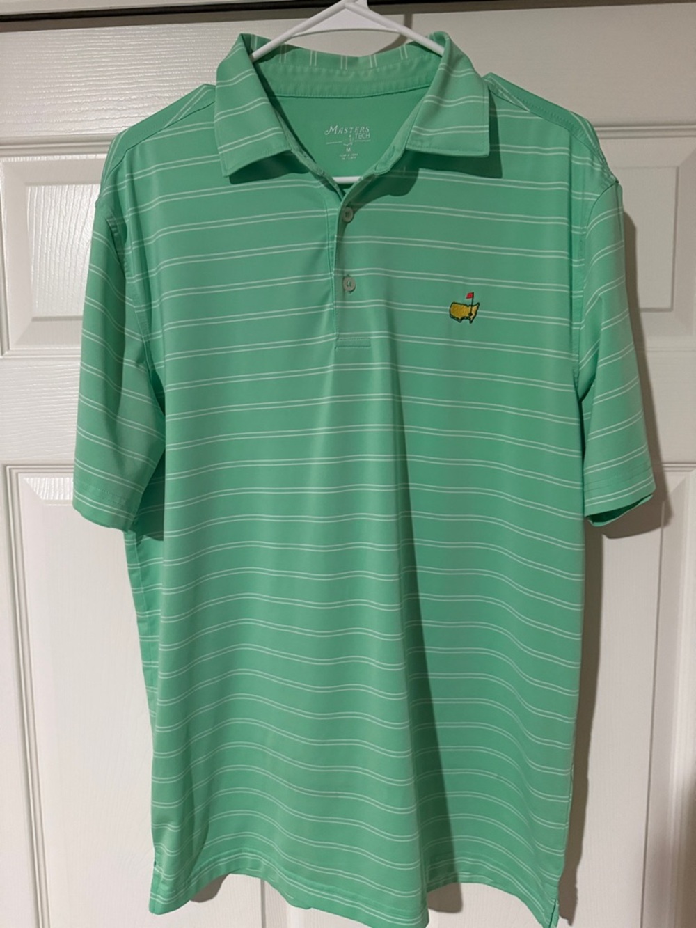 Masters Mint Striped Golf Polo with Embroidered Logo